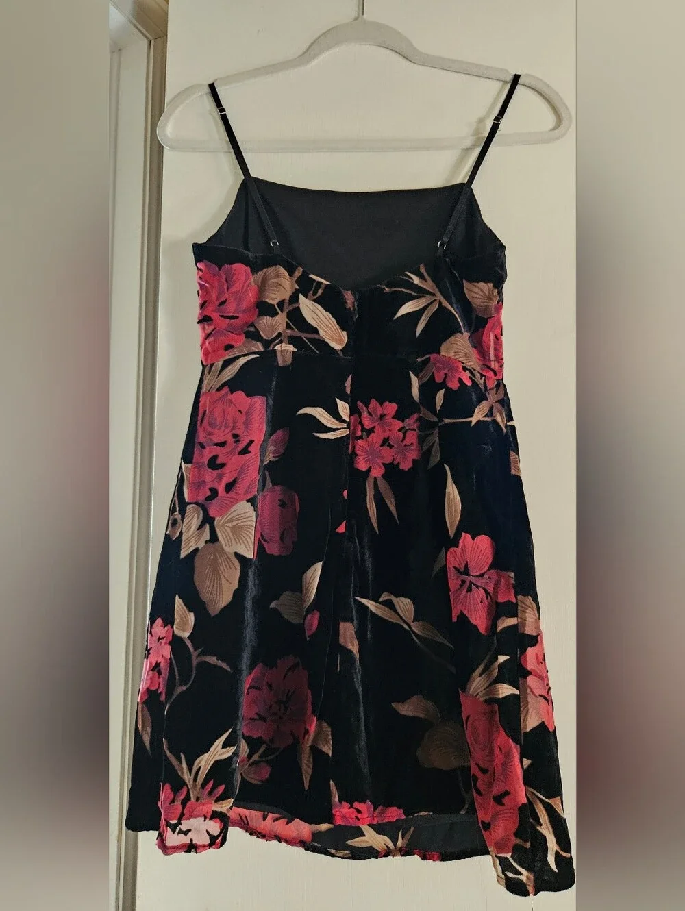 LUSH Y2K Black Red Floral Mini Dress Spaghetti Strap Size Small